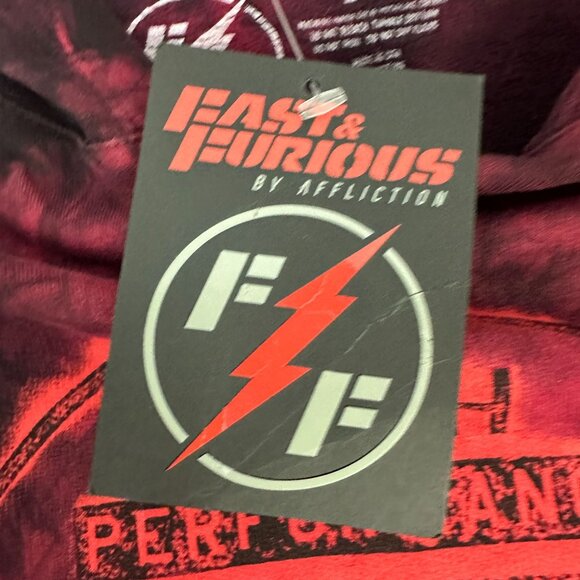 Fast & Furious By Affliction Red Tie-Dye Distressed Hoodie M 100% Cotton - Picture 7 of 9
